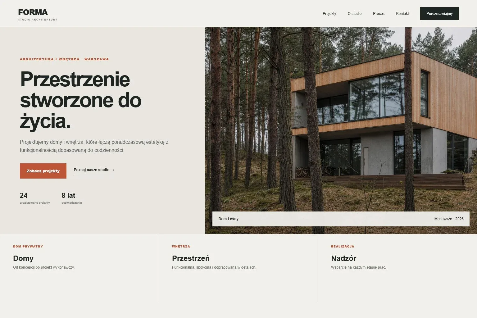 Koncepcja strony głównej pracowni architektury FORMA Studio