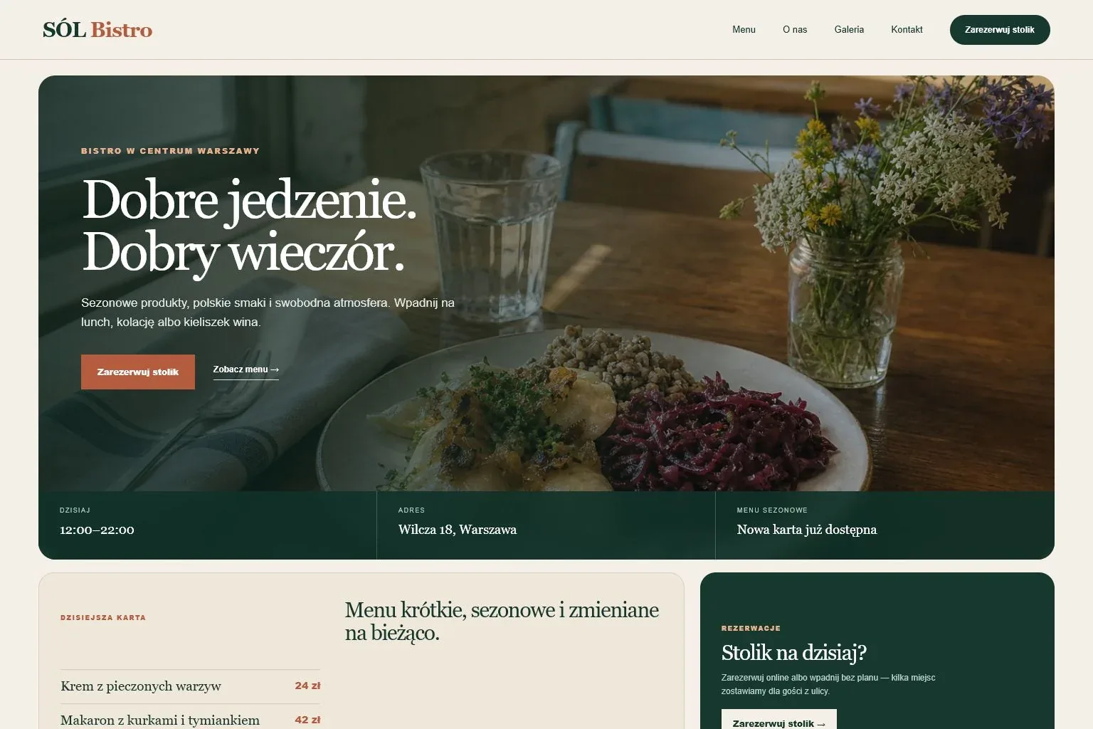 Koncepcja strony głównej restauracji SÓL Bistro